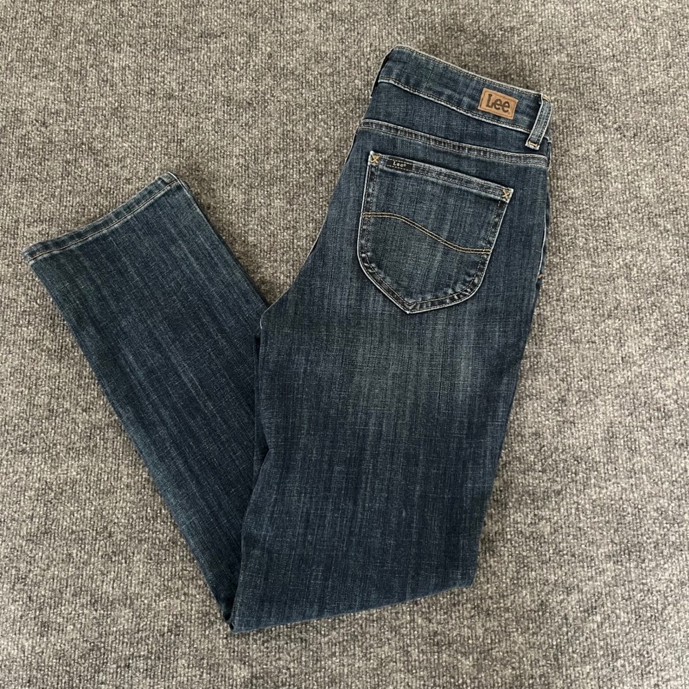 Lee Regular Fit Straight Leg Mid Rise Dark Wash Denim Jeans 0288
